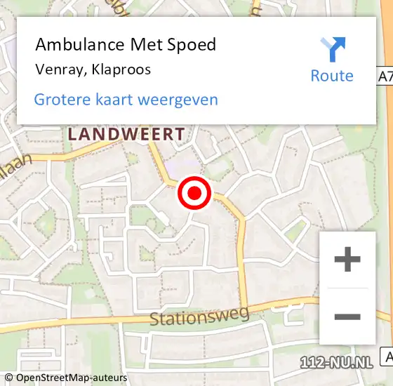 Locatie op kaart van de 112 melding: Ambulance Met Spoed Naar Venray, Klaproos op 30 maart 2020 20:37