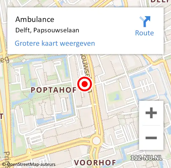 Locatie op kaart van de 112 melding: Ambulance Delft, Papsouwselaan op 31 maart 2020 11:05
