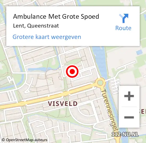 Locatie op kaart van de 112 melding: Ambulance Met Grote Spoed Naar Lent, Queenstraat op 31 maart 2020 11:47