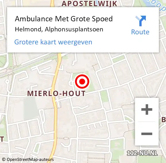 Locatie op kaart van de 112 melding: Ambulance Met Grote Spoed Naar Helmond, Alphonsusplantsoen op 31 maart 2020 15:07