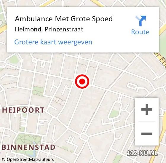 Locatie op kaart van de 112 melding: Ambulance Met Grote Spoed Naar Helmond, W Prinzenstraat op 1 april 2020 00:44