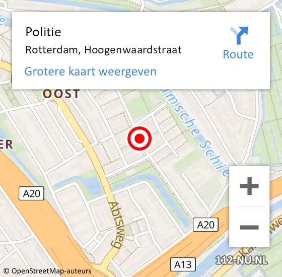 Locatie op kaart van de 112 melding: Politie Rotterdam, Hoogenwaardstraat op 1 april 2020 08:08