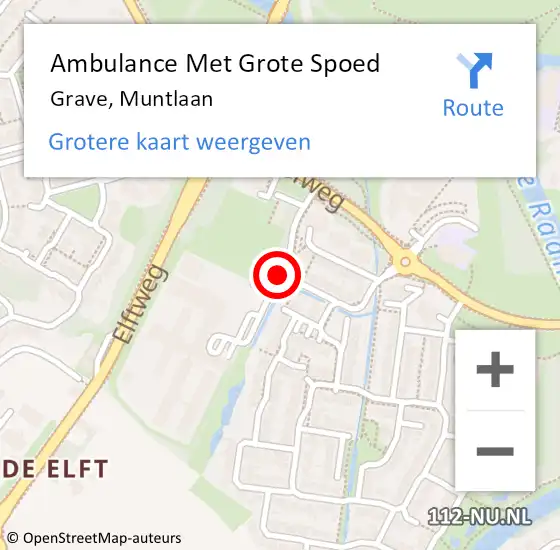 Locatie op kaart van de 112 melding: Ambulance Met Grote Spoed Naar Grave, Muntlaan op 1 april 2020 09:12