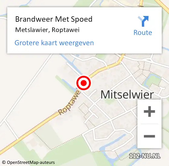 Locatie op kaart van de 112 melding: Brandweer Met Spoed Naar Metslawier, Roptawei op 2 mei 2014 19:42