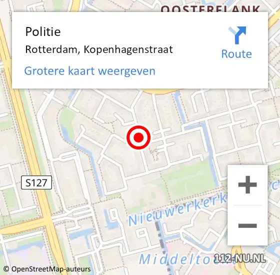 Locatie op kaart van de 112 melding: Politie Rotterdam, Kopenhagenstraat op 1 april 2020 23:19