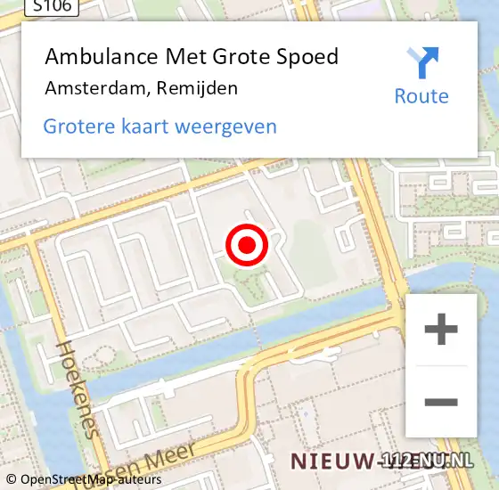 Locatie op kaart van de 112 melding: Ambulance Met Grote Spoed Naar Amsterdam, Remijden op 2 april 2020 07:50
