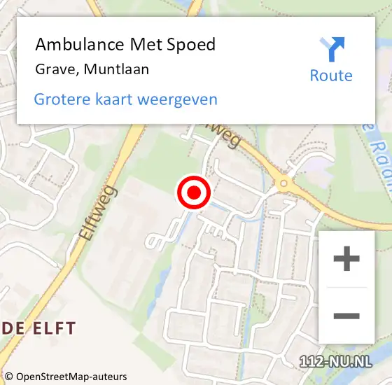 Locatie op kaart van de 112 melding: Ambulance Met Spoed Naar Grave, Muntlaan op 2 april 2020 15:13