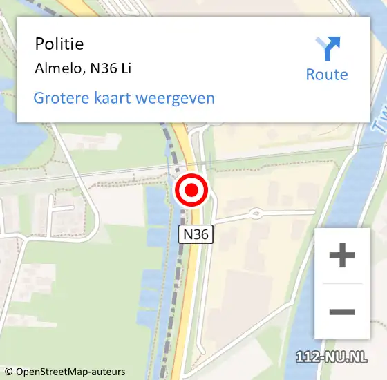 Locatie op kaart van de 112 melding: Politie Almelo, N36 Li op 2 april 2020 16:19