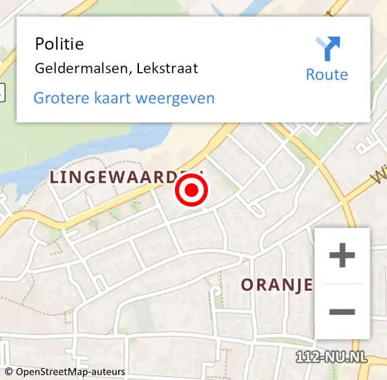 Locatie op kaart van de 112 melding: Politie Geldermalsen, Lekstraat op 3 april 2020 13:31