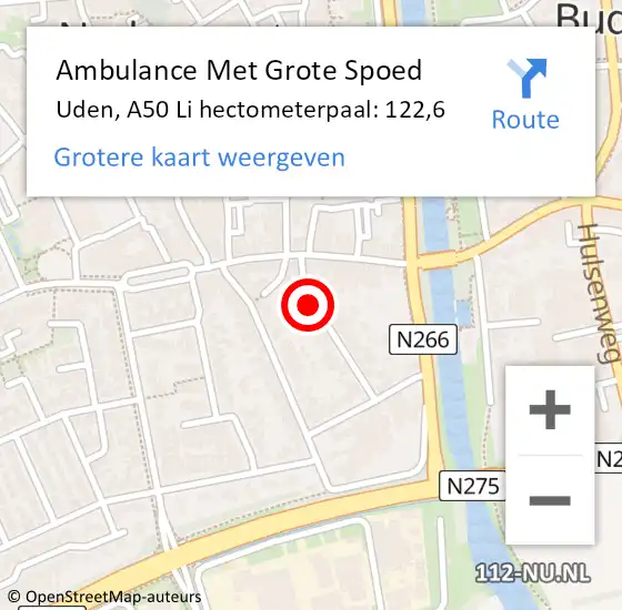 Locatie op kaart van de 112 melding: Ambulance Met Grote Spoed Naar Uden, A50 Li hectometerpaal: 122,6 op 4 april 2020 18:06