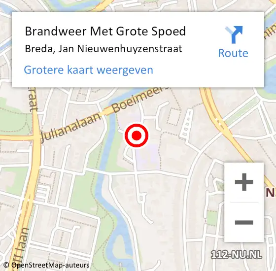 Locatie op kaart van de 112 melding: Brandweer Met Grote Spoed Naar Breda, Jan Nieuwenhuyzenstraat op 4 april 2020 23:32