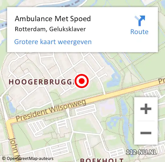 Locatie op kaart van de 112 melding: Ambulance Met Spoed Naar Rotterdam, Geluksklaver op 5 april 2020 11:54