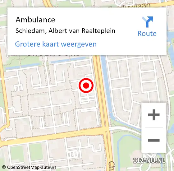 Locatie op kaart van de 112 melding: Ambulance Schiedam, Albert van Raalteplein op 5 april 2020 15:38