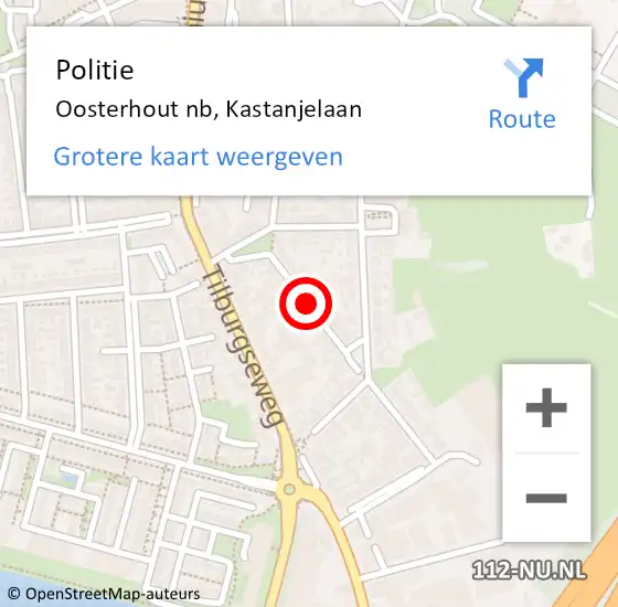 Locatie op kaart van de 112 melding: Politie Oosterhout nb, Kastanjelaan op 5 april 2020 16:46