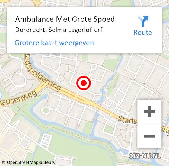 Locatie op kaart van de 112 melding: Ambulance Met Grote Spoed Naar Dordrecht, Selma Lagerlof-erf op 5 april 2020 20:50