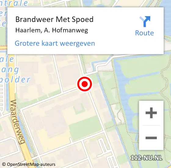 Locatie op kaart van de 112 melding: Brandweer Met Spoed Naar Haarlem, A. Hofmanweg op 5 april 2020 22:23