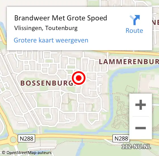 Locatie op kaart van de 112 melding: Brandweer Met Grote Spoed Naar Vlissingen, Toutenburg op 5 april 2020 23:41