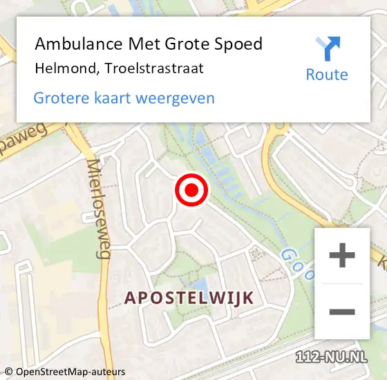 Locatie op kaart van de 112 melding: Ambulance Met Grote Spoed Naar Helmond, Troelstrastraat op 6 april 2020 05:51