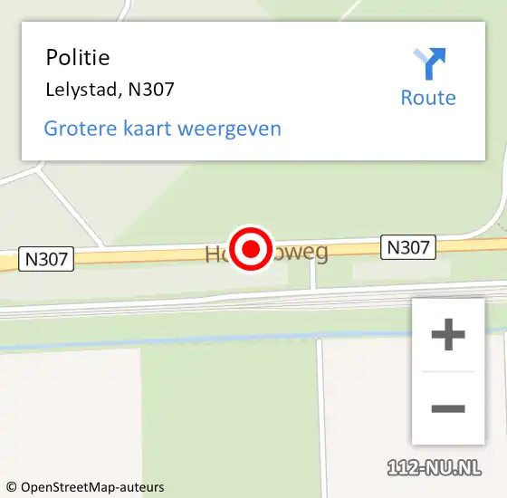 Locatie op kaart van de 112 melding: Politie Lelystad, N307 op 6 april 2020 16:03
