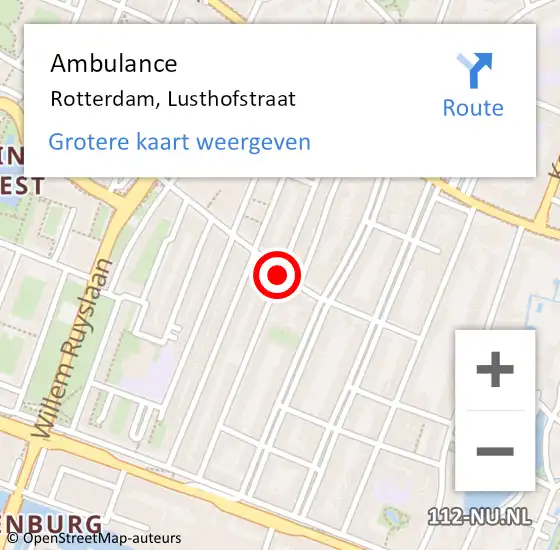 Locatie op kaart van de 112 melding: Ambulance Rotterdam, Lusthofstraat op 7 april 2020 15:43