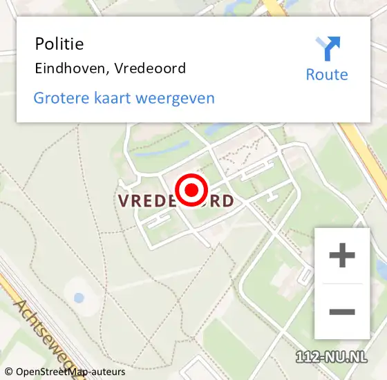 Locatie op kaart van de 112 melding: Politie Eindhoven, Vredeoord op 7 april 2020 16:07