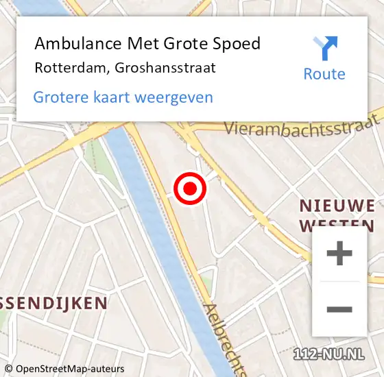 Locatie op kaart van de 112 melding: Ambulance Met Grote Spoed Naar Rotterdam, Groshansstraat op 7 april 2020 18:45