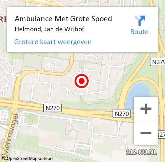 Locatie op kaart van de 112 melding: Ambulance Met Grote Spoed Naar Helmond, Jan de Withof op 8 april 2020 00:18