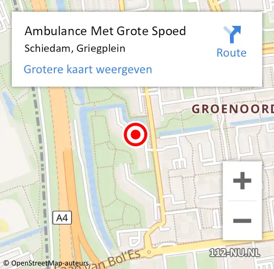 Locatie op kaart van de 112 melding: Ambulance Met Grote Spoed Naar Schiedam, Griegplein op 8 april 2020 03:14