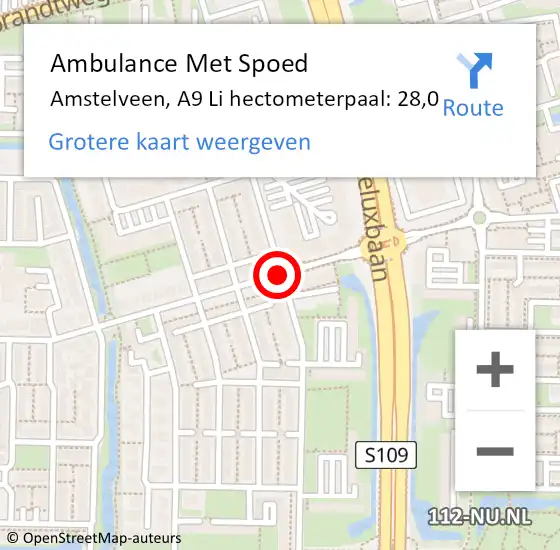 Locatie op kaart van de 112 melding: Ambulance Met Spoed Naar Amstelveen, A9 Li hectometerpaal: 28,0 op 8 april 2020 15:30