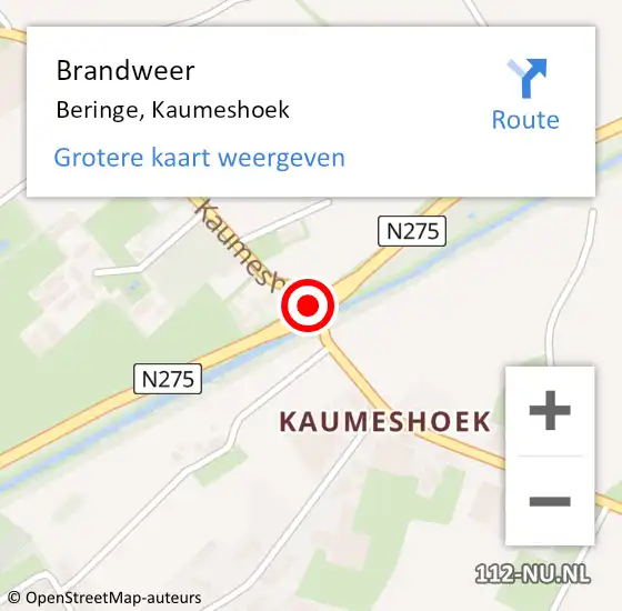 Locatie op kaart van de 112 melding: Brandweer Beringe, Kaumeshoek op 9 april 2020 07:58