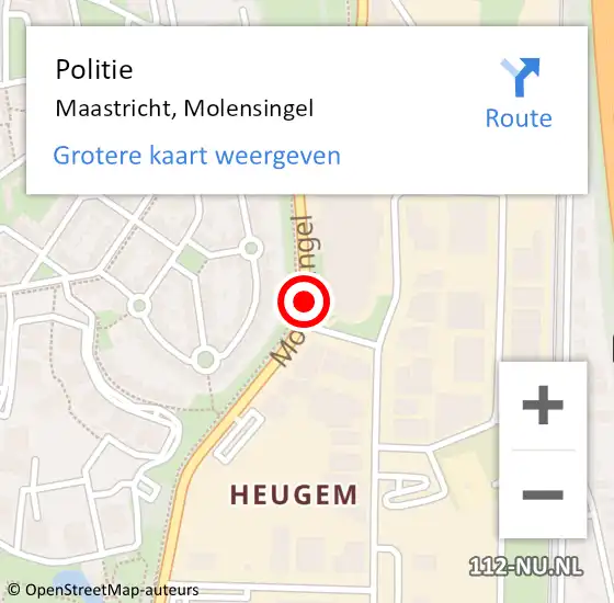 Locatie op kaart van de 112 melding: Politie Maastricht, Molensingel op 9 april 2020 10:39