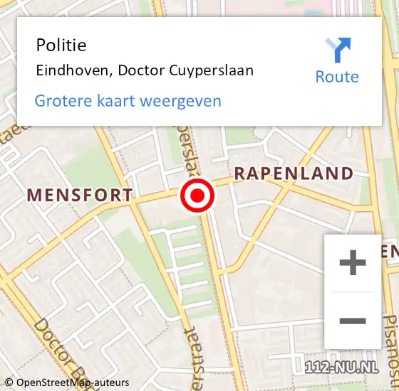 Locatie op kaart van de 112 melding: Politie Eindhoven, Doctor Cuyperslaan op 9 april 2020 13:49