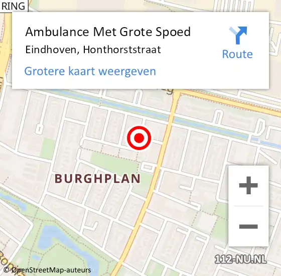 Locatie op kaart van de 112 melding: Ambulance Met Grote Spoed Naar Eindhoven, Honthorststraat op 9 april 2020 18:10