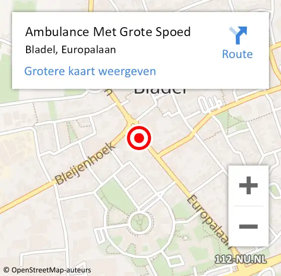Locatie op kaart van de 112 melding: Ambulance Met Grote Spoed Naar Bladel, Europalaan op 10 april 2020 01:36