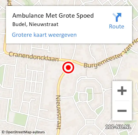 Locatie op kaart van de 112 melding: Ambulance Met Grote Spoed Naar Budel, Nieuwstraat op 10 april 2020 06:16