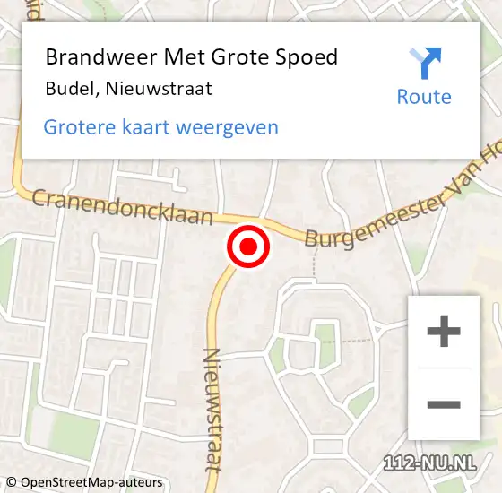 Locatie op kaart van de 112 melding: Brandweer Met Grote Spoed Naar Budel, Nieuwstraat op 10 april 2020 06:16
