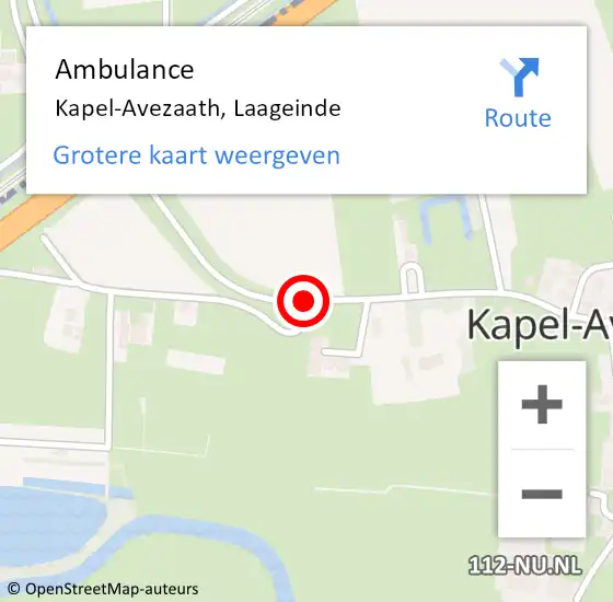 Locatie op kaart van de 112 melding: Ambulance Kapel-Avezaath, Laageinde op 10 april 2020 12:53