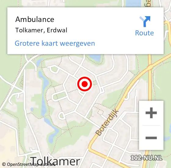 Locatie op kaart van de 112 melding: Ambulance Tolkamer, Erdwal op 10 april 2020 12:58