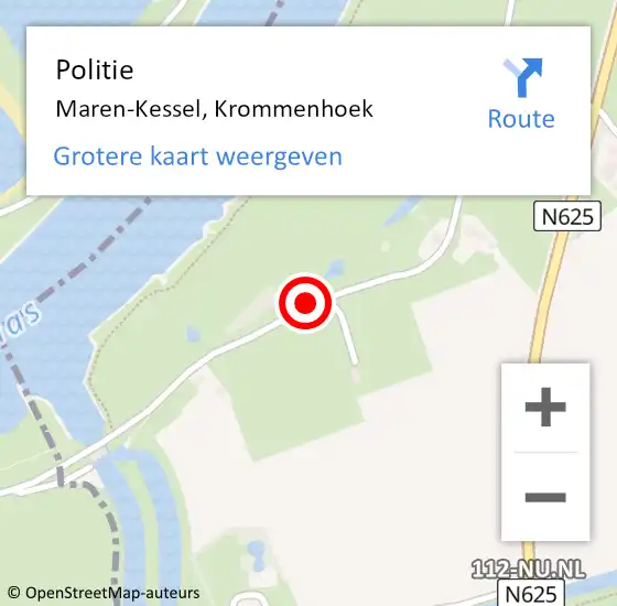 Locatie op kaart van de 112 melding: Politie Maren-Kessel, Krommenhoek op 10 april 2020 14:29