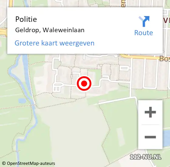 Locatie op kaart van de 112 melding: Politie Geldrop, Waleweinlaan op 10 april 2020 18:09