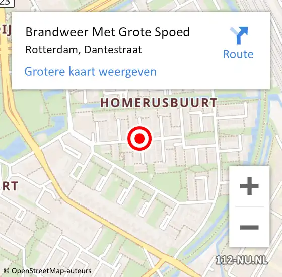 Locatie op kaart van de 112 melding: Brandweer Met Grote Spoed Naar Rotterdam, Dantestraat op 10 april 2020 19:38