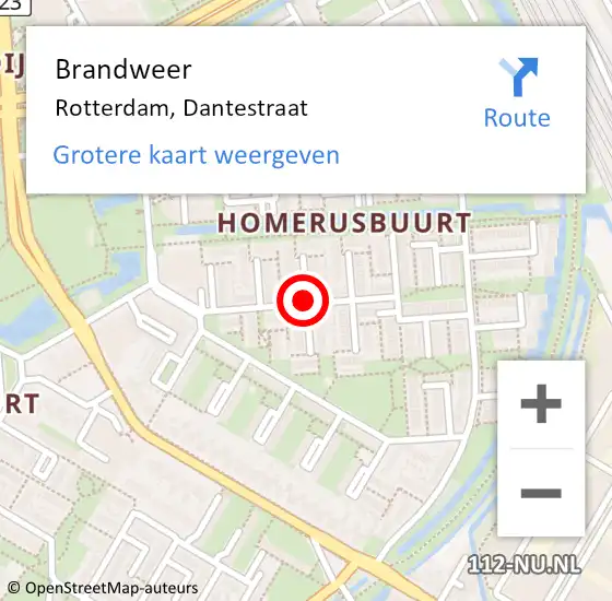 Locatie op kaart van de 112 melding: Brandweer Rotterdam, Dantestraat op 10 april 2020 19:41