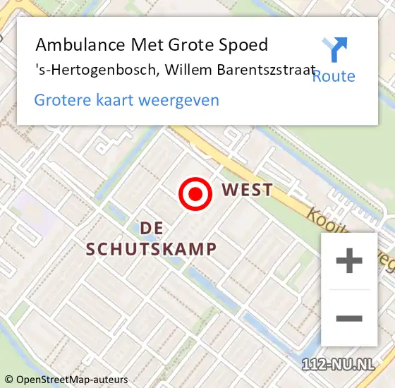Locatie op kaart van de 112 melding: Ambulance Met Grote Spoed Naar 's-Hertogenbosch, Willem Barentszstraat op 10 april 2020 19:59