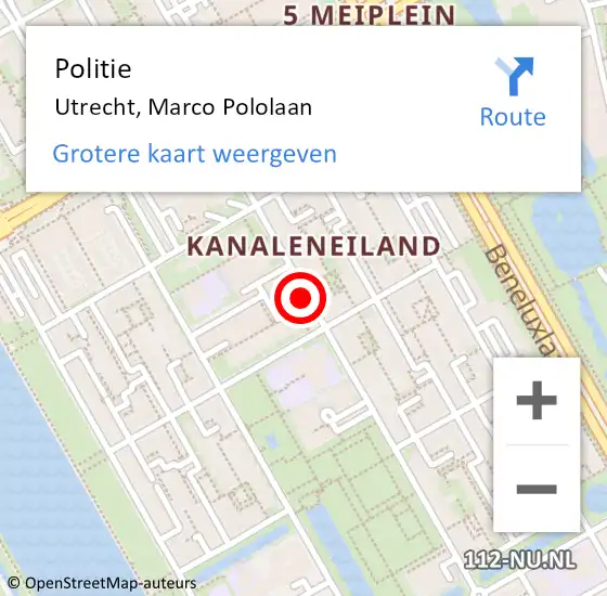 Locatie op kaart van de 112 melding: Politie Utrecht, Marco Pololaan op 10 april 2020 20:34