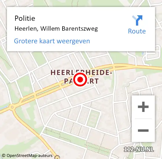 Locatie op kaart van de 112 melding: Politie Heerlen, Willem Barentszweg op 10 april 2020 21:16