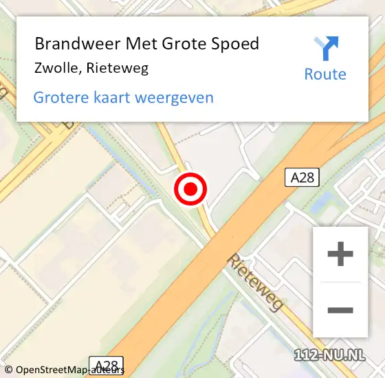 Locatie op kaart van de 112 melding: Brandweer Met Grote Spoed Naar Zwolle, Rieteweg op 10 april 2020 21:23