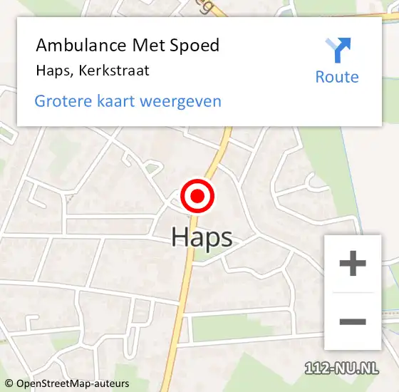 Locatie op kaart van de 112 melding: Ambulance Met Spoed Naar Haps, Kerkstraat op 10 april 2020 21:31