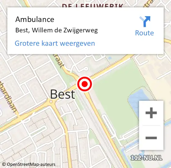 Locatie op kaart van de 112 melding: Ambulance Best, Willem de Zwijgerweg op 11 april 2020 07:02