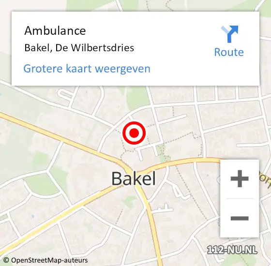 Locatie op kaart van de 112 melding: Ambulance Bakel, De Wilbertsdries op 11 april 2020 15:17