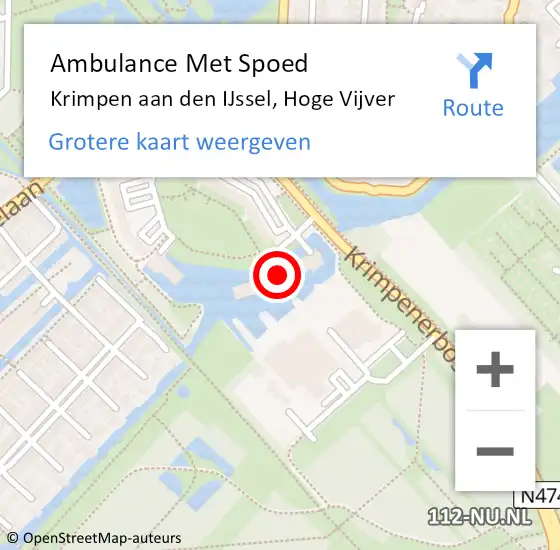 Locatie op kaart van de 112 melding: Ambulance Met Spoed Naar Krimpen aan den IJssel, Hoge Vijver op 13 april 2020 11:19